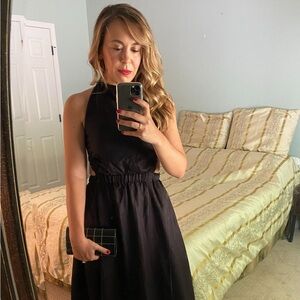 SIR Cross Back Linen Dress, Black